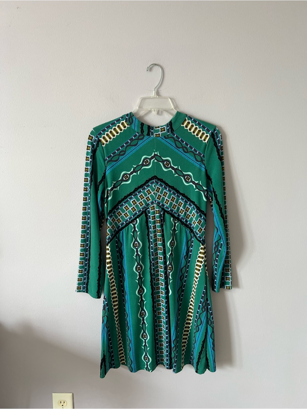 Free People Teal Geometric Long Sleeve Dress